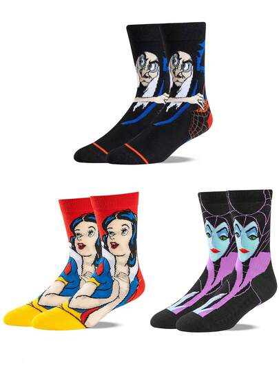  3/1 Pair Official Disney Villain Character Gift Socks, Cartoon Animation Socks For Men & Women, Novelty Interesting Disney Socks