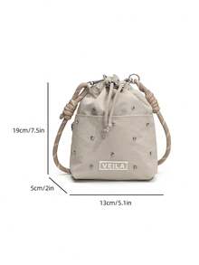 可爱梦幻粉色抽绳手机包、斜挎包、零钱包，适合运动、休闲、大学生/高中生、女生，旅行休闲必备 - 卡其色 - 查看 9