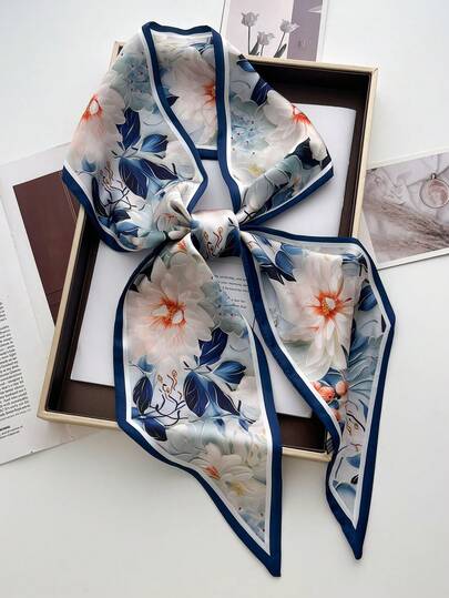 1개 리버시블 말 체인 프린트 새틴 스카프, 여성 드레스, 반바지, 벨트, 가방, 모자, 리본, 허리띠