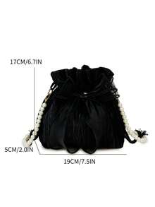 This Fashionable And Elegant Women's Crossbody Bag Is Made Of Polyester Fabric, Decorated With A Bow, Drawstring Closure, And Features A Beaded Chain Strap, Suitable For Occasions Such As Banquets, Parties, And Weddings. - Black - View 4