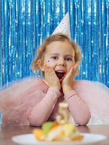 1/2 Stück 1*2m Saphirblauer Glitzer Plastik Pailletten Vorhang, metallische Fransenborte glänzendes Band Dekoration für Party, Karneval Fenstervorhang