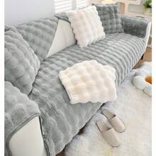 Soft Warm Faux Fur Couch Sofa Cover Thick Shaggy Fuzzy Sectional Couch Cover NonSlip Solid Color Plush Sofa Slipcover Furniture Protector For Pets Light Grey 28x28 As