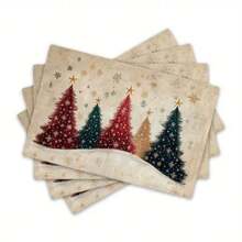 1/2/4/6pcs,Home Decor, Christmas Element Pattern Printed Linen Placemat, Table Mats, The Size Is 12 * 18inch/30 * 45cm, Suitable For Dining Tables, Versatile Seasonal Decoration In Spring, Summer, Autumn, Winter, Modern Style Washable Table Mat, Heat-Resistant, Stain Resistant, Room Decoration, Table Mat, Coaster, Kitchen Table Mat, Party Decoration, Home Decoration, Ideal Christmas Gift - Multicolor - View 23