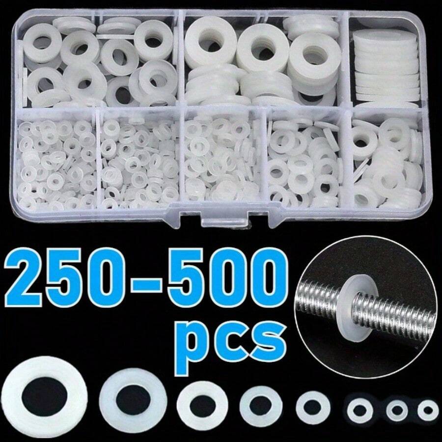 250/350/500 件白色尼龙扁环密封套件,防松脱塑料垫,适用于维修水龙头和水管家具 - 彩色 - 查看 1