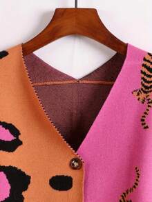 Áo khoác len cardigan dệt kim họa tiết da báo cỡ lớn cho nữ, phong cách trưởng thành thanh lịch, tay dài, thu/đông - Nhiều màu - Xem 4