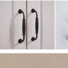 5 件黑色铝合金橱柜把手 - 抛光表面，单孔抽屉拉手，含安装螺丝 - 黑色 - 查看 2