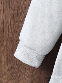 8-12 Years Old Girls Casual Hooded Long Sleeve Sweatshirt Dress, Cute Cartoon Pattern With Pleated Hem, Autumn/Winter - Grey - View 4