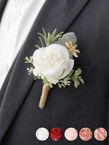 1Pc Wedding Boutonniere For Groom Groomsmen,Real Touch Fake Rose Lapel Pin,Elegant Men's Corsage For Suit, Prom, Formal Events(White,Champagne,Red,Light Coral,Rosybrown) Valentine's Day Accessories - Boutonniere - View 10
