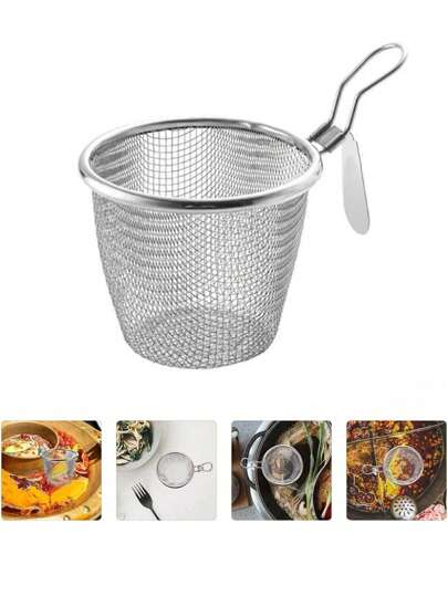 1 件面条过滤勺 - 意大利面勺、网状漏斗、煮面和滤面勺、油炸过滤勺 - 高品质不锈钢、加厚钢丝、挂钩设计 - 家庭厨房必备