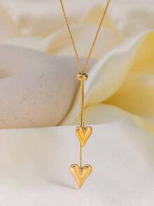 1 件不锈钢简约百搭泪珠和心形吊坠耳环，个性化别致甜美风格 - 金色 - 查看 2