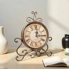 Vintage europeisk stil järnmålad skrivbordsklocka, dekorativ vägg-/bordsklocka för vardagsrum och sovrum, tyst, icke-tickande