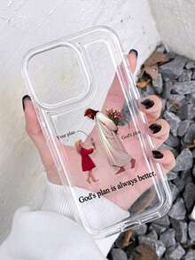 1pc Minimalist Slogan Jesus Girl Tulip Flower Pattern Airbag Anti-Slip Soft Phone Case Compatible With IPhone 11/12/13/14/15/16 Pro Max Waterproof Shockproof Anti-Fall Scratch Resistant - 1pc - 查看 4
