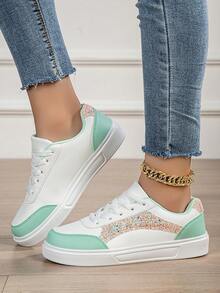 Damen Lässig Sportschuhe, Studentenschuhe für Skateboard, flache Laufschuhe, Modeschuhe, Schnürschuhe für Reisen, geeignet für alle Jahreszeiten, Niedrigschuhe, Farbblock Laufschuhe, Outdoor Lässig Schuhe