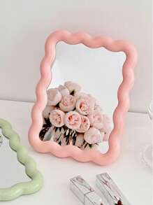 Cream Makeup Mirror, Portable Vanity Mirror For Student Desk, Home Use, Dorm Essential,Makeup,Cheap,Room Decor,Vanity,Travel,Bedroom,Makeup Accessories,Mirror,Vanity Mirror