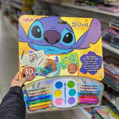 Lilo & Stitch KIT GIGANTE DE COLORIR  41X38 CM STITCH 30 FOLHAS, COM 6 TINTAS, PINCEL E ADESIVOS
