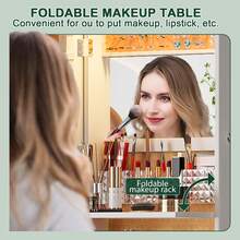 LED Mirror Jewelry Cabinet,47.2" Wall Mounted Jewelry Organizer With Full-Length Mirror,Over The Door Hanging Jewelry Armoire Storage Cabinet,Folding Dresser,2 Drawers,Lockable, 3 Shelves(Wood) - 白色 - 查看 5