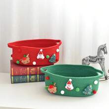 1PC Christmas Gift Packaging Basket, Woven Santa Claus Apple Bag Tote Bag, Holiday Gift Packaging Basket Storage Basket, Suitable For Christmas Gift Packaging, Storage Of Apple Candies, Etc - Multicolor - View 4