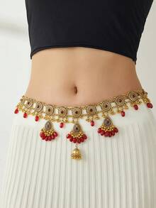 1pc Fashionable & Elegant Colorful Beaded Zinc Alloy Waist Chain, Suitable For Party, Beach Holiday, South Asian Style