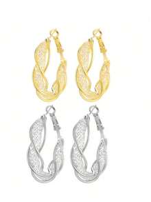 1 Pair Golden Mesh Round Hoop Earrings