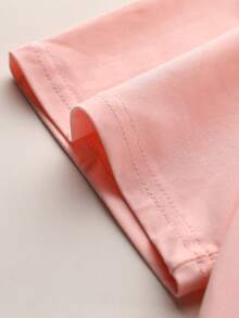 女童休闲舒适黑熊图案T恤，可爱时尚日常穿着 - 粉色 - 查看 4