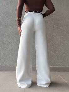 JANE FINE 2036 With Belt Palazzo Pants Details Plain Women's Pants Without Elastane Real Pockets - 白色 - 查看 5