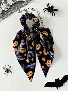 1pc/2pcs Halloween Elements Ghost, Pumpkin Head Print Long Scrunchie, Ponytail Holder Hair Accessories, Suitable For Women Holiday Party Decorations, Bohemian Street Style ,Head Piece
