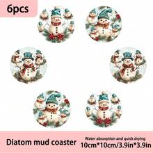 1 set/4 piezas/6 piezas Posavasos de barro de diatomeas con diseño de piñas navideñas y muñeco de nieve, posavasos de café, decoración multiusos para el hogar y restaurantes, regalos diarios, decoración de mesa, decoración diaria, decoración para fiestas temáticas, como regalos de Navidad