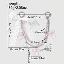 1pc Elegant & Charming Handmade Beaded Pink Crystal Chain Star Lace Bow DIY Keychain/Bag Charm, Suitable For Women/Girls Daily Wear, Holiday Gift - Multicolor - View 6