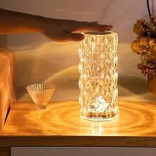1pc USB Rechargeable Rose Crystal Desk Lamp, 16 Colors + Remote Control, Touch Control, With USB Charging Cable, Home Atmosphere Light, Bedroom Mood Lighting, Room Night Light, Holiday Birthday Gift, Back To School Essential