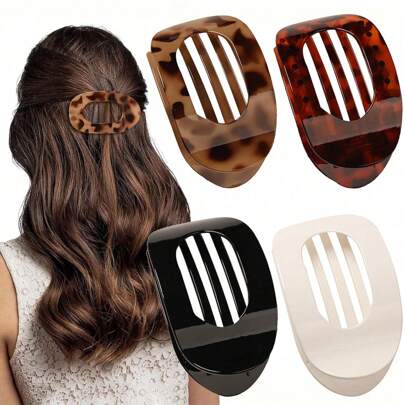 4 PCS 1pc Flat Hair Clips, Round Lay Down Hair Claw Clips For Women Girls, French Strong Hold Hair Barrettes For Thick Thin Hair,Comfortable Design For Lying,Driving And More, Hair Claws, Hair Slide, Hair Accessories