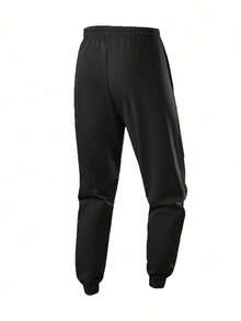 Men's Thin Drawstring Waist Casual Sports Pants, Fashionable For Spring & Autumn Black - Black - View 5