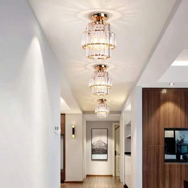 1pc Luxury Crystal Ceiling Light, Nordic Style Minimalist Pendant Lamp, Modern Decor For Hallway, Balcony, Foyer, Living Room, Kitchen, Staircase, Bedroom, Does Not Include Bulb
