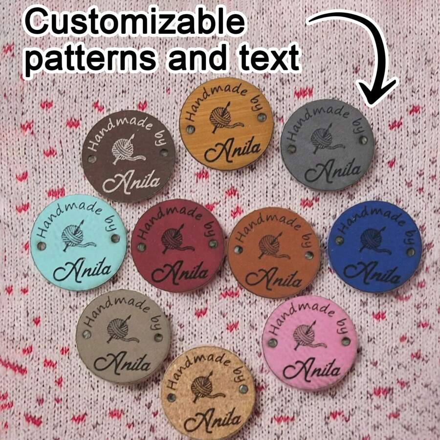 5 Packs, Custom Clothing Labels, Personalized Clothing Labels, Personalized Leather Labels, Custom Faux Leather Item Labels, Personalized Faux Leather Item Labels With Rivets, Suitable For Knitting And Crochet Projects, Personalized Labels, Gifts For Mom, Sewing, Gifts For Craft Lovers