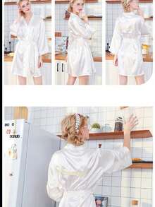 1-częściowy szlafrok ślubny, wiosenno-letnia bielizna nocna, satynowy szlafrok ślubny, seksowny strój domowy