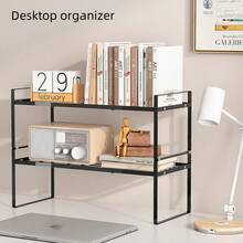 1pc Japanese-Style Kitchen Cabinet Layered Rack, Multifunctional Countertop Spice, Pot, Bowl & Dish Storage Organizer, Made Of Carbon Steel