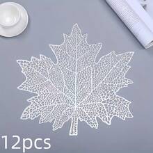 1/2/4/6/8/12pcs Hollow Maple Leaf Gold Foil Placemats, Asymmetrical Shape Dining Table Mats, Hotel Heat Insulation Bowl Pad, Coasters For Afternoon Tea