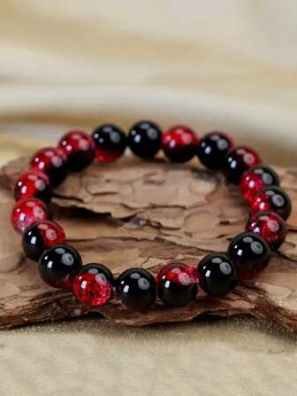 1 件波西米亚风格红黑渐变弹力手链 - 完美的礼物、万圣节、圣诞节和休闲装饰