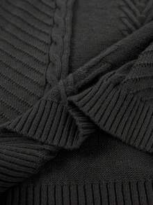 Plus Size Crew Neck Casual Solid Color Long Sleeve Knit Sweater Black - Black - View 10