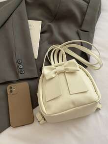 Mochila ligera, de estilo casual de negocios, con detalle de lazo estilo coreano - Elegante, estilosa y portátil para salidas. Perfecta para chicas, estudiantes universitarias, recién llegadas y trabajadoras de oficina. Ideal para la oficina, la universidad, el trabajo, los negocios, los desplazamientos, las actividades al aire libre, los viajes y las excursiones de un día. - Beis - Ver 4