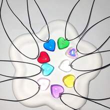 In Stock Instant Delivery Yocoyee Dainty Colorful Glass Heart Shape Pendant Necklace Stainless Steel Link Rope Chain Love Heart Charms Pendant Necklace Y2K Jewelry Accessories Women Jewelry C4CM - 紫色 - 查看 2