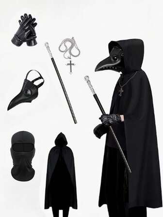 6pcs/Set Adult Horror PU Steampunk Plague Doctor Bird Mask, Suitable For Masquerade Ball, Party, Cosplay, Carnival, With Adjustable Strap,Halloween