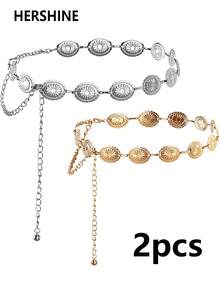 Hershine 2 pezzi set di cintura stile boho retrò western da donna con placca in ferro e catena in vita, accessori di abbigliamento da donna adatti per uso quotidiano, versatili, adatti per riunioni con amici, cene in vacanza, balli, feste, festival musicali, regali per amici, famiglia, madri, fidanzate, compleanni, San Valentino, Festa della Mamma - Multicolore - Visualizzare 11