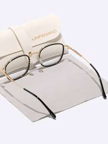 LINFEMAND Ultra-Light Round Metal Decor Fashion Non-Prescription Glasses For Women, Unique Metal Leg High-End Eyewear Accessory, Holiday Gift - Clear - View 7