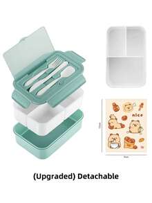 1 hộp đựng cơm trưa màu xanh lá cây, hộp đựng cơm trưa kèm dao kéo (có thể tháo rời nâng cấp), hộp đựng cơm Bento 1400ml cho trẻ em/người lớn có 3 ngăn, hộp đựng cơm trưa dùng được trong lò vi sóng khi đi làm, đi dã ngoại, đi làm văn phòng, đựng thực phẩm, cắm trại, trở lại trường học, quà tặng Giáng sinh - màu xanh lá - Xem 2