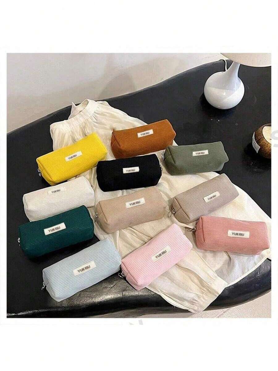 1 peça, estilo simples e versátil, material de veludo cotelê, toque macio, fecho de zíper seguro para uso, adequado para uso diário de estudantes e trabalhadores de escritório, usado para armazenamento de artigos de papelaria de estudo ou escritório, também pode ser usado como carteira de moedas, bolsa de caneta de veludo cotelê
