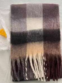 1 pieza Bufanda a cuadros de talla grande, bufanda suave y cálida de invierno para mujer, bufandas de otoño/invierno para vestir - Multicolor - Ver 5