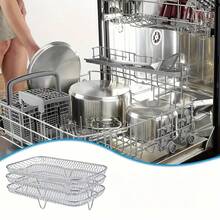 Accesorios de rejilla de freidora de aire 3/2, accesorios de freidora de aire apilables de acero inoxidable para tocino, cesta de parrilla, rejilla de tostadora, rejilla de cocción, adecuados para hornear y cocinar en cocinas del hogar