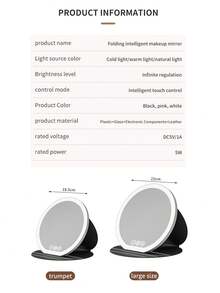 OBOVAY 1 buc Oglindă de machiaj LED iluminată Oglindă cosmetică cu suport Lumină de umplere reglabilă Len pentru acasă Dormitor Birou Călătorie Oglindă de vanitate portabilă, Codul mic este de 600mAh și codul mare este de 1000 mAh, Cadouri de Crăciun, Cadouri de festival