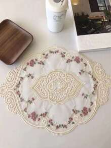 1 件，米色蕾丝桌布，隔热，编织材质，100% 涤纶纤维，多功能杯垫，花瓶垫，中式桌布，床罩，复古，波西米亚风格，适合所有季节和房间装饰，摄影道具，桌面装饰。