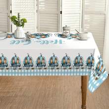 1pc Thanksgiving Pumpkin Pattern Tablecloth, Farmhouse Style, Seasonal Kitchen/Dining Table Decor, Round/Rectangular Sizes Available, Polyester Material, Indoor/Outdoor Party Decoration, Thanksgiving Holiday Decor, Home & Event Decoration
